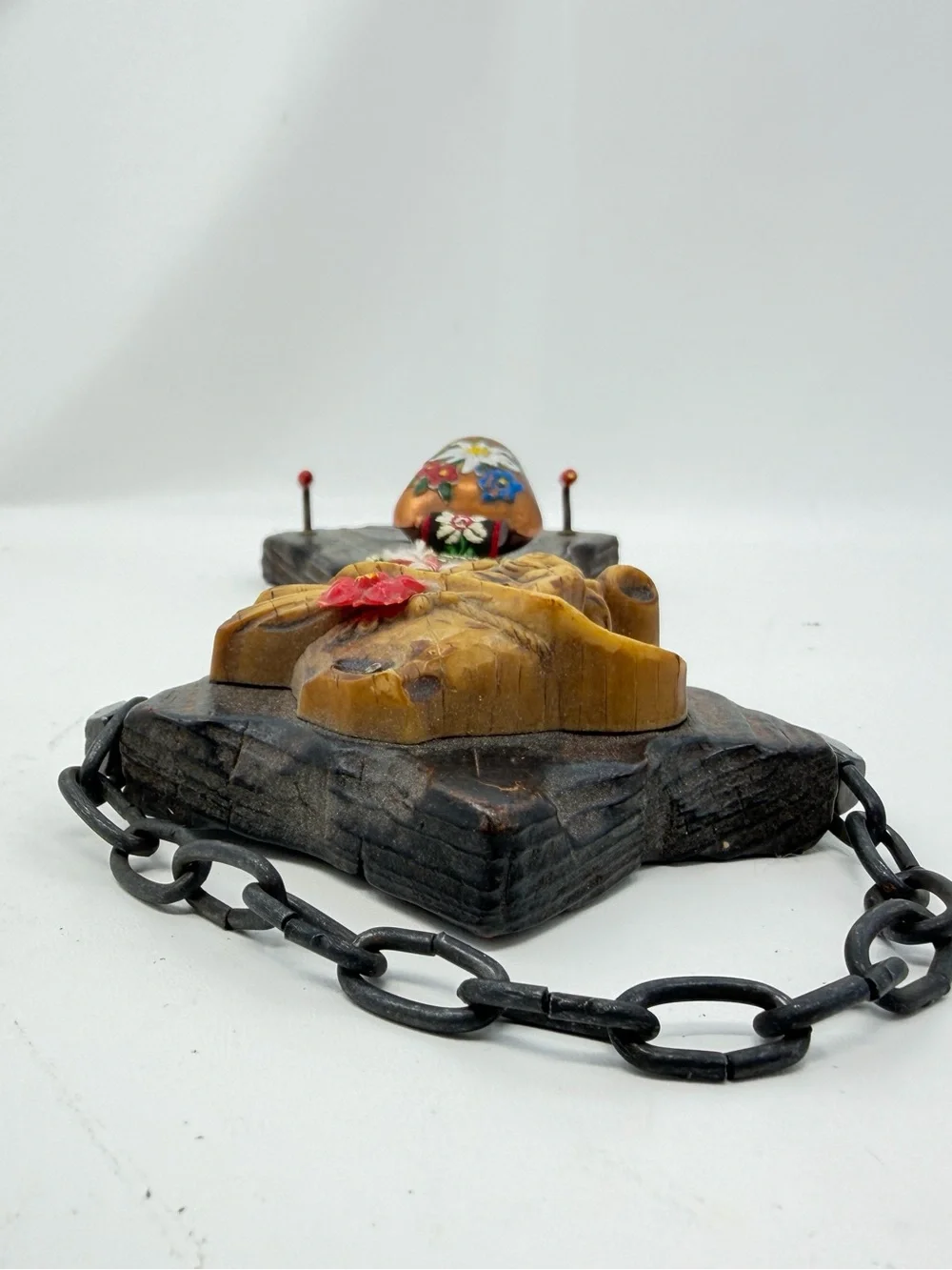 Vintage Austrian Folk Art Key Rack 2-Hook Liechtenstein Kitsch Cottage core